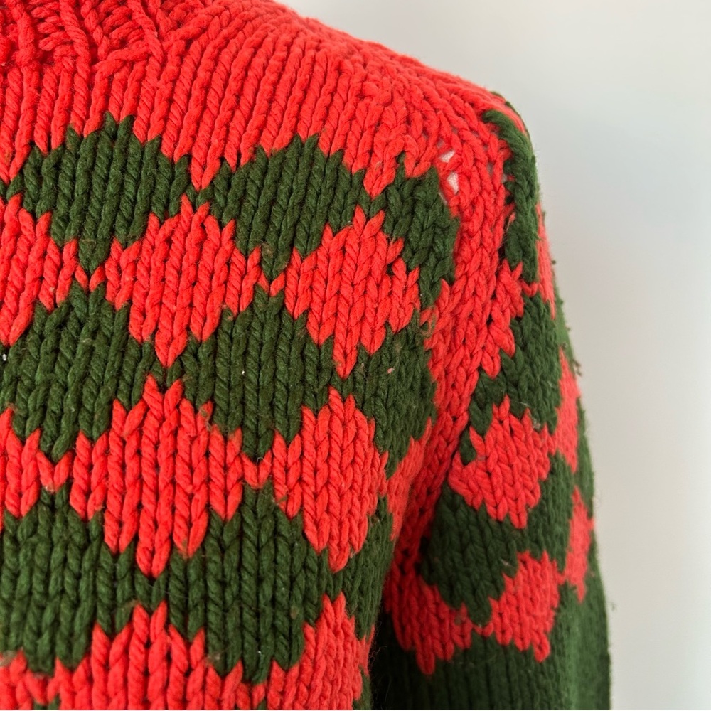 Vintage Green & Orange Checkered Knit Sweater - Picture 6 of 6